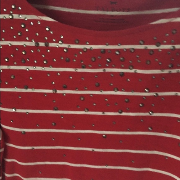 3/$20 Talbots red & white striped 3/4 sleeve top w/ embellishments. - Picture 2 of 4